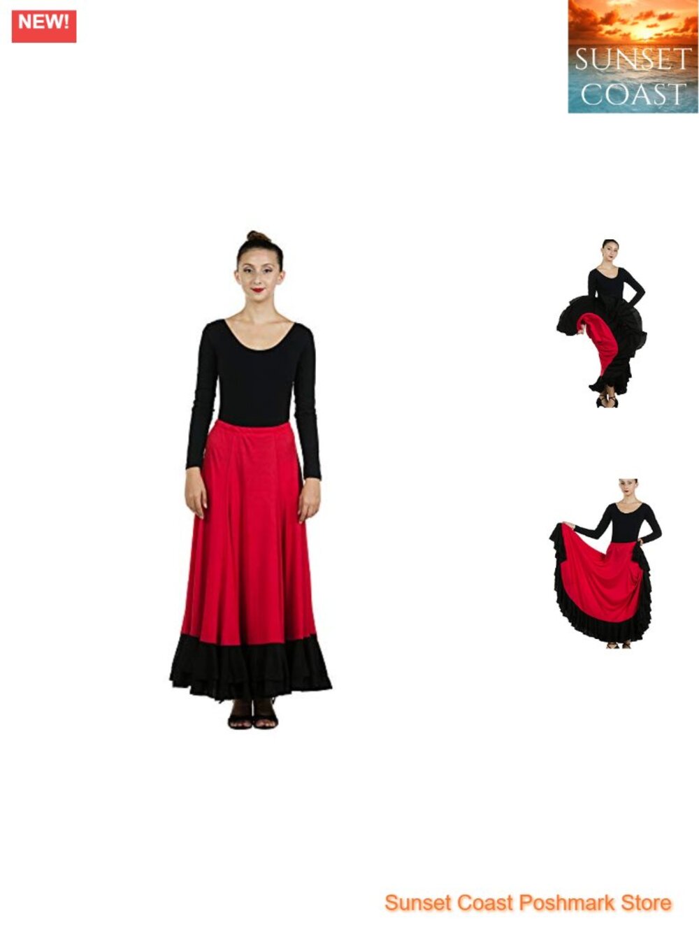 Flamenco Circle Skirt Full Ruffled Dance Skirt Stretchable Breathable